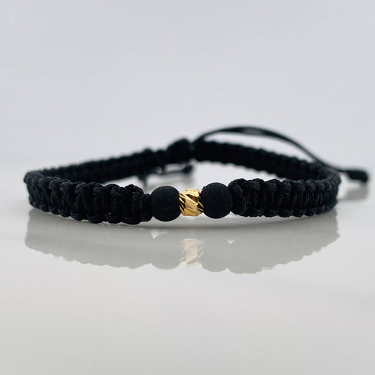 Pulsera Tejida Negra 4Mm / 1Und Oro Amarillo 18K