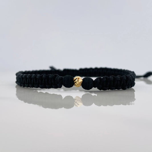 Pulsera Tejida Negra 4Mm / 1Und Oro Amarillo 18K