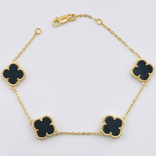 Pulso Aro Seguido Trebol Negro 7,15gr / 18cm-19.5cm / 10.9mm Oro Amarillo 18K ©