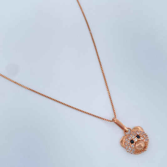 Set Cadena y Dije Veneciana + Rostro Oso 2.3gr / 45.4cm / 0.6mm Oro Rosa 18K (Oferta) %