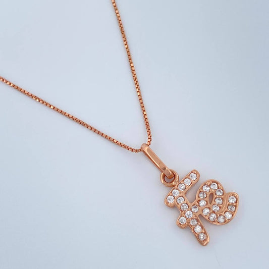 Set Cadena y Dije Veneciana + Fe 2.1gr / 45.4cm / 0.5mm Oro Rosa 18K (Oferta) %