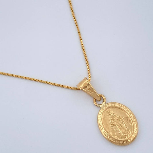 Set Cadena y Dije Veneciana + Virgen Milagrosa 1.75gr / 45cm / 0.6mm Oro Amarillo 18K (Oferta) %