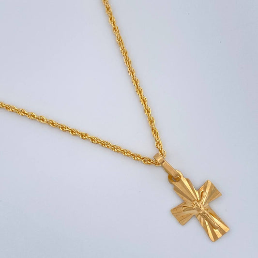 Set Cadena y Dije Lazo + Cruz Cristo 1.4gr / 40cm / 0.85mm Oro Amarillo 18K (Oferta) %