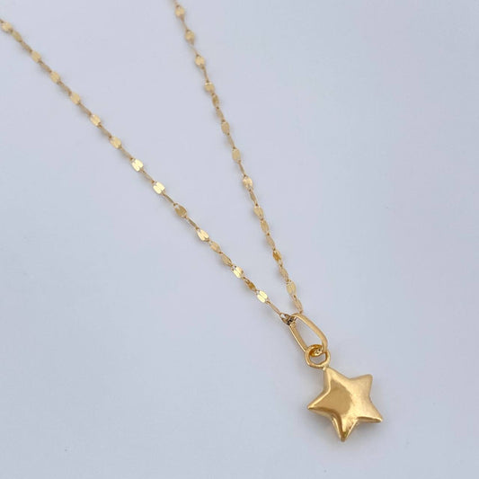 Set Cadena y Dije Flor Espejo+Estrella 0.65gr / 44.8cm / 0.4mm Oro Amarillo 18K $