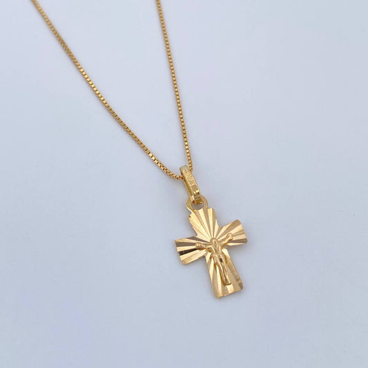 Set Cadena y Dije Veneciana+Cruz Cristo 1.6gr / 40cm / 0.57mm Oro Amarillo 18K (Oferta) $