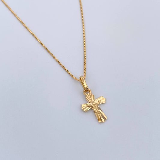 Set Cadena y Dije Veneciana+Cruz Cristo 1.8gr / 44.7cm / 0.53mm Oro Amarillo 18K (Oferta) $
