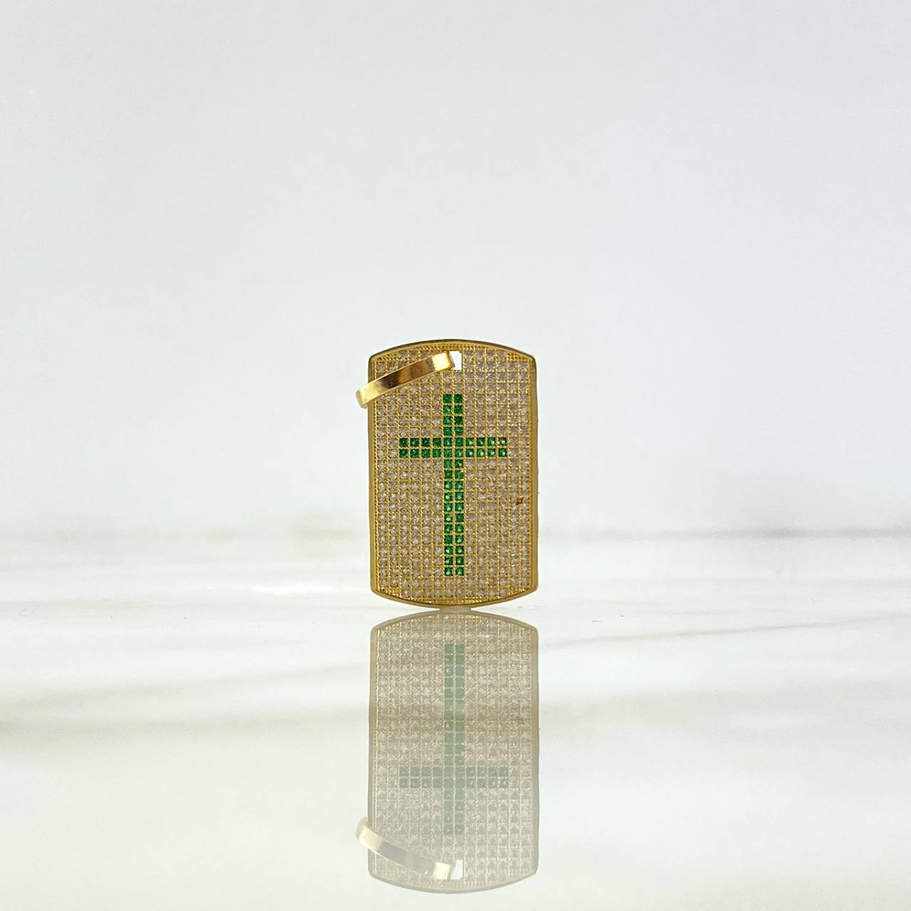 Dije Placa Rectangular Cruz 5.6gr / 3.8cm / Circones Blancos-Verdes Oro Amarillo Dije Placa Rectangular Cruz 5.6gr / 3.8cm / Circones Blancos-Verdes Oro Amarillo