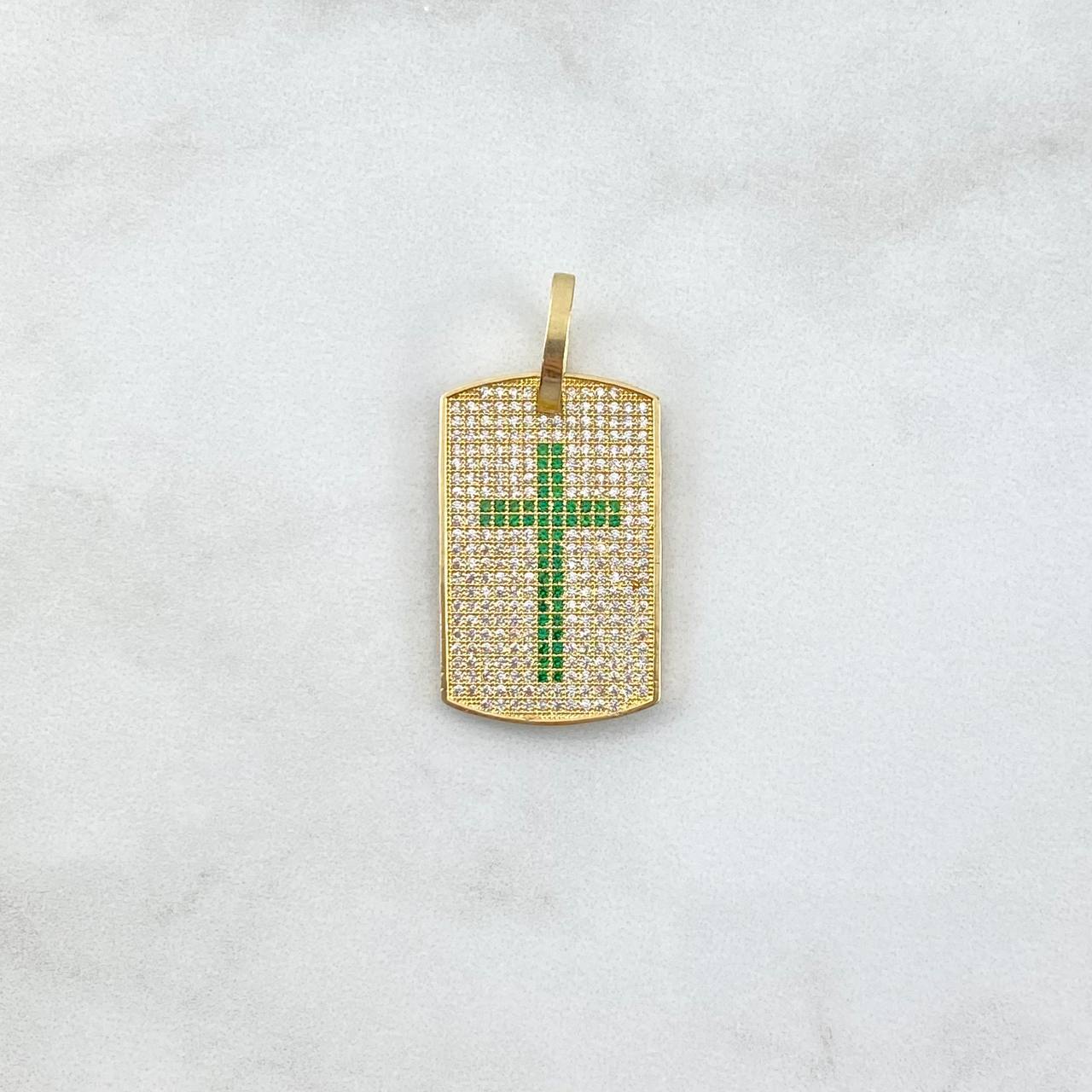 Dije Placa Rectangular Cruz 5.6gr / 3.8cm / Circones Blancos-Verdes Oro Amarillo Dije Placa Rectangular Cruz 5.6gr / 3.8cm / Circones Blancos-Verdes Oro Amarillo