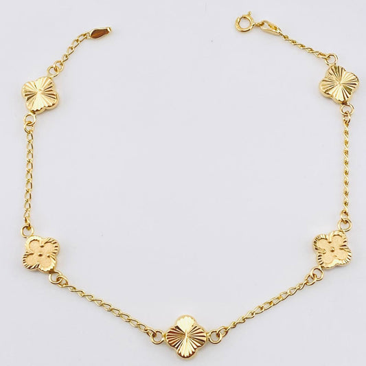 Pulso Aro Seguido Trebol Doble Faz Dorado 2.95gr / 18.5cm / 8mm Oro Amarillo 18K *
