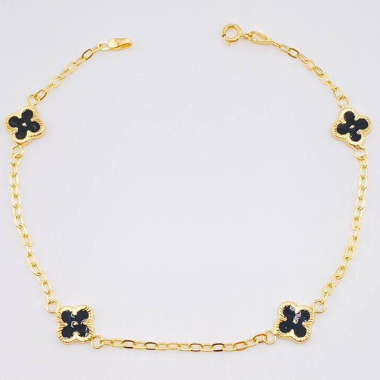 Pulso Aro Seguido Trebol Doble Faz 2.4gr / 19cm / 8mm Oro Amarillo 18K *