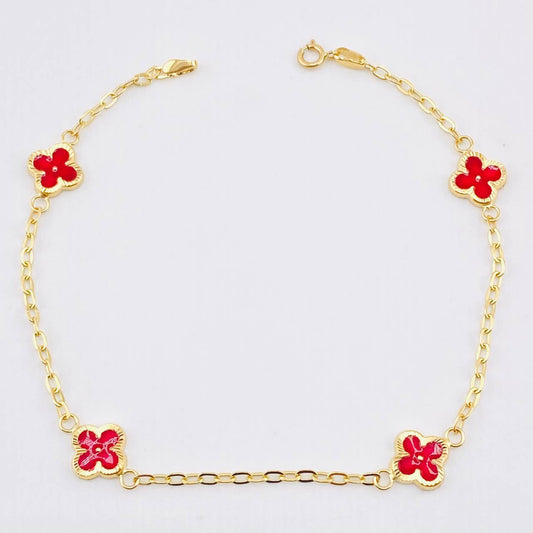 Pulso Aro Seguido Trebol Doble Faz 2.4gr / 19cm / 8mm Oro Amarillo 18K *