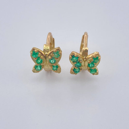 Candongas Mariposa Esmeralda 1.7gr / 1cm / Oro Amarillo 18K &