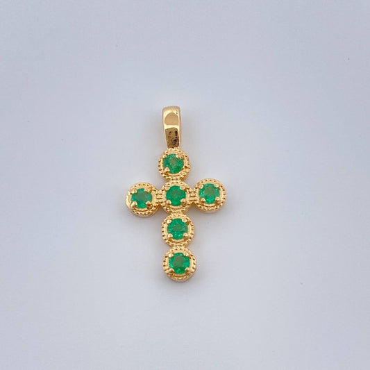 Dije Cruz Esmeraldas 0.8gr / 1.8cm / Oro Amarillo 18K &