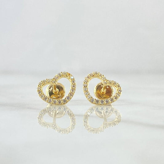 Topos Silueta Corazón 1.1gr / 9mm Circones Blancos Oro Amarillo 18K