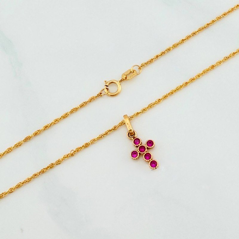 Set Cadena Lazo + Dije Cruz / 1,5 gr / 50 cm Oro Amarillo 18K