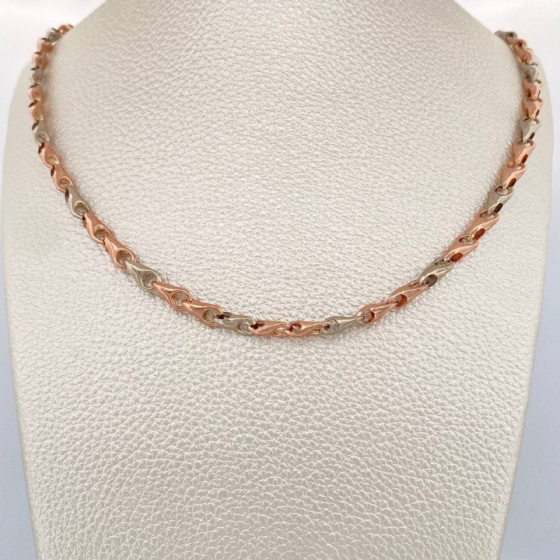 Cadena Rustica Espiga 9.8gr / 48cm / Dos Oros Blanco Rosa 18K &