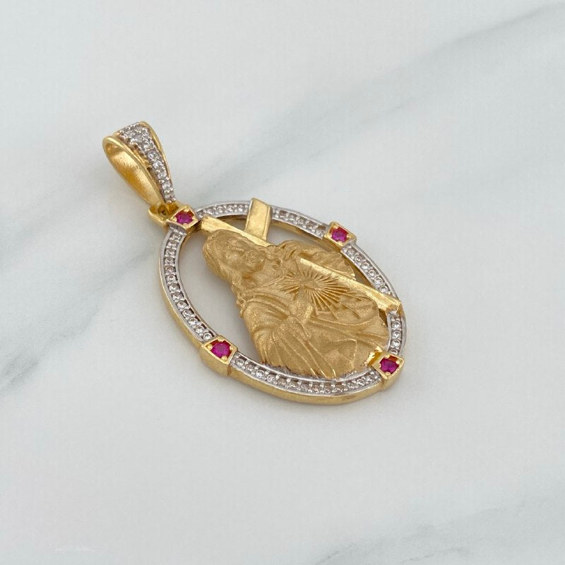 Dije Sagrado Corazon De Jesus 7.7 g / 4.3 cm Dos Oros Amarillo Blanco 18K