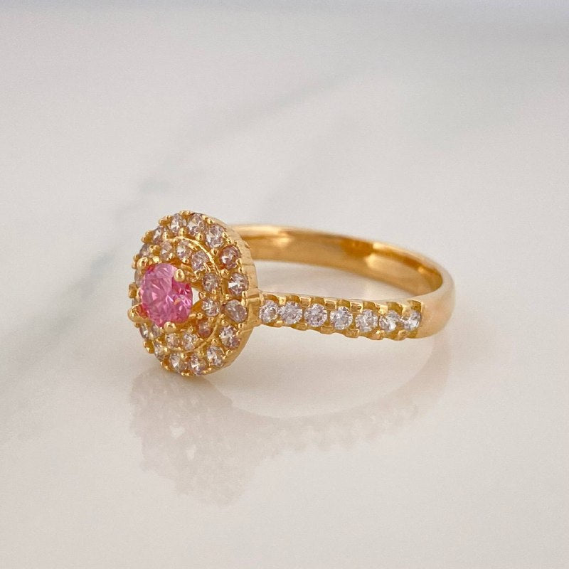 Anillo Solitario Halo Tupido 3.85 g / T6 1/2 Oro Amarillo 18K