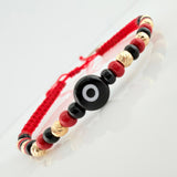 Pulsera Tejida Roja Ojo Turco Oro Amarillo 18K