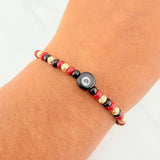 Pulsera Tejida Roja Ojo Turco Oro Amarillo 18K