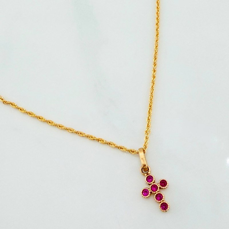 Set Cadena Lazo + Dije Cruz / 1,5 gr / 50 cm Oro Amarillo 18K