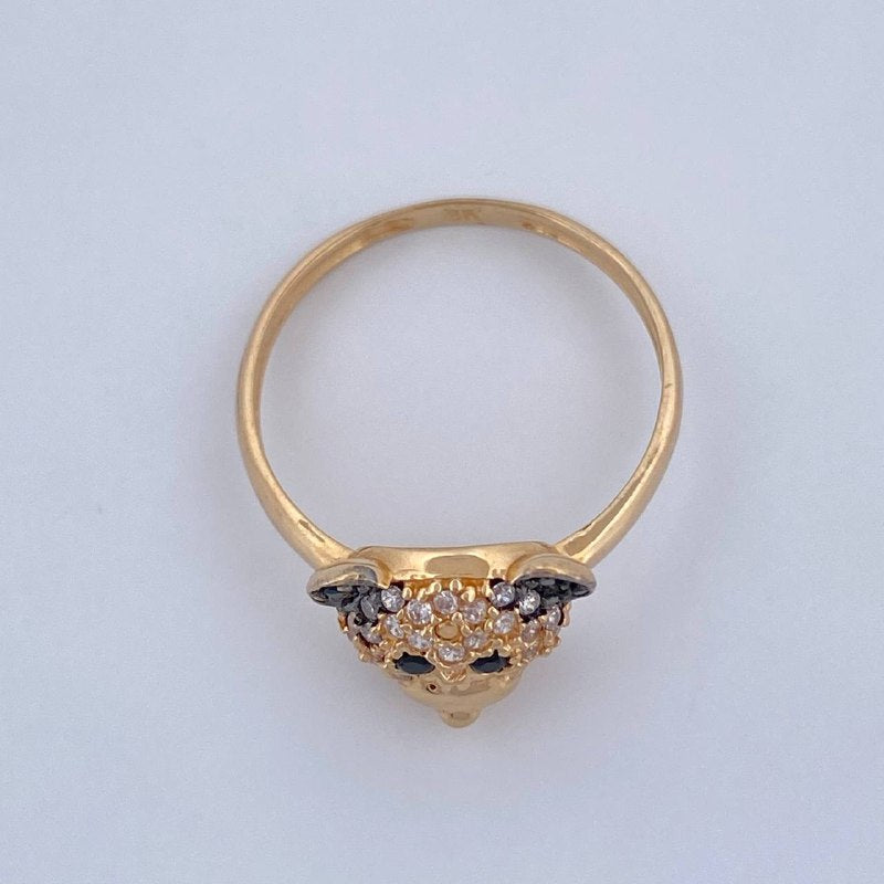 Anillo Rostro Oso 2.1gr / T6 1/4 / Dos Oros Negro Amarillo 18K &