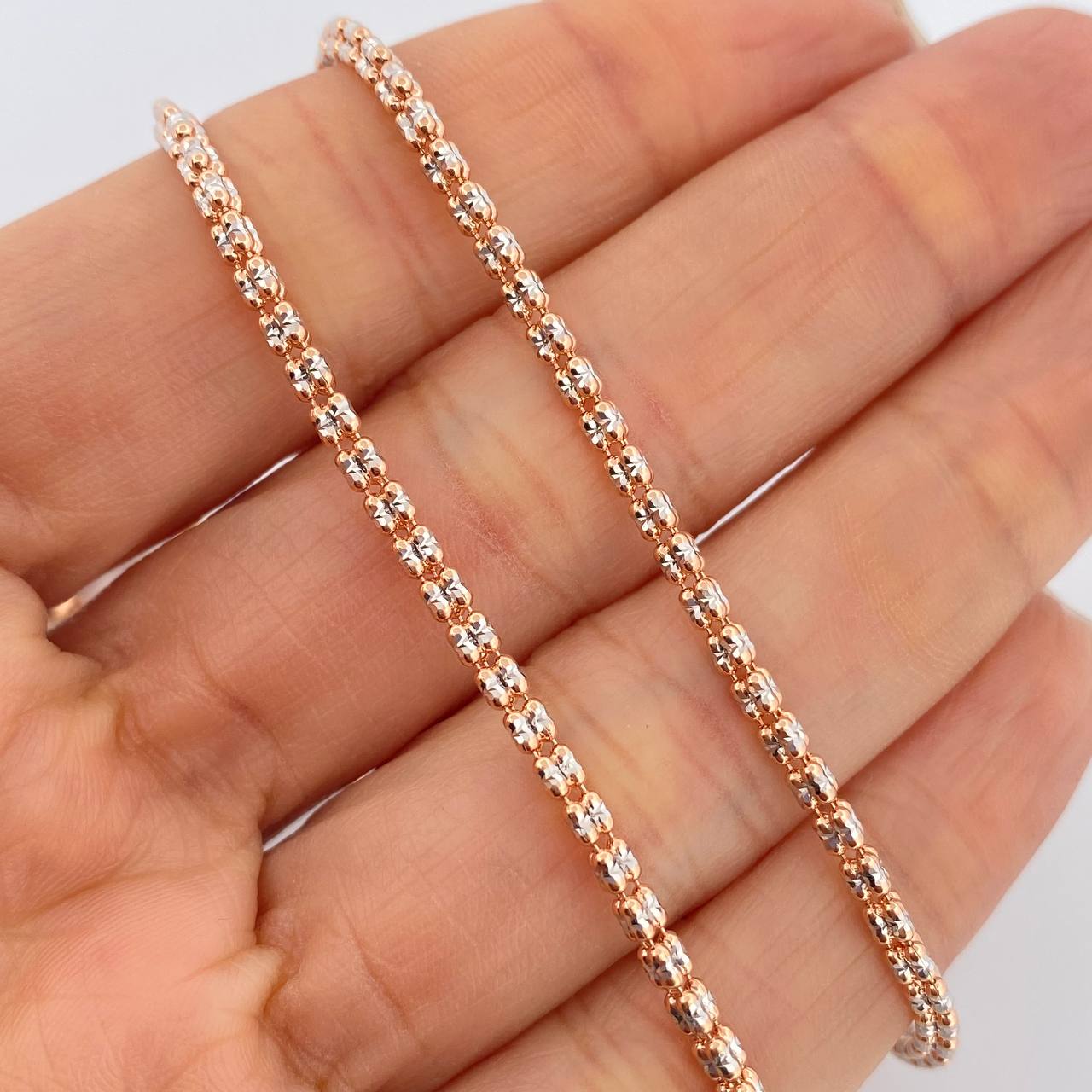 Cadena Ice 12.85gr / 61.3cm / 2.3mm Dos Oros Blanco Rosa +4 14K Italy %