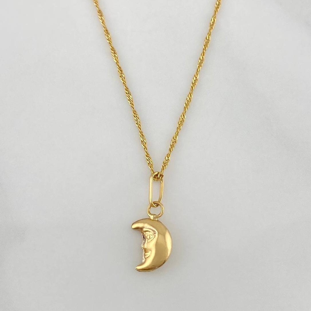Set Cadena Singapur + Dije Luna / 1,2 gr / 40 cm Oro Amarillo 18K