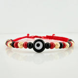 Pulsera Tejida Roja Ojo Turco Oro Amarillo 18K