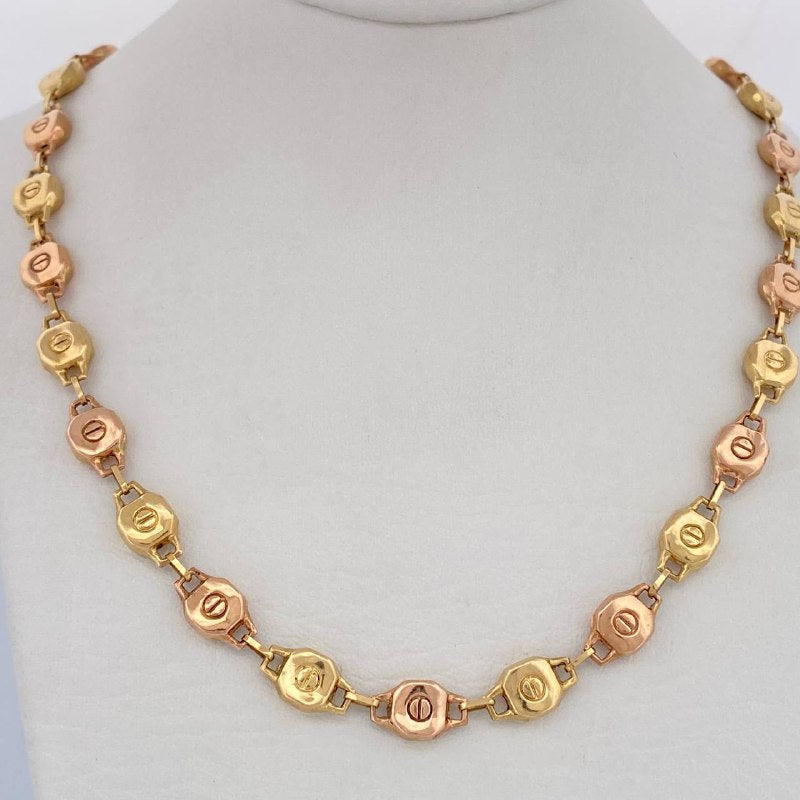 Cadena Rustica Tornillo 14.05gr / 62cm / Dos Oros Amarillo Rosa 18K &