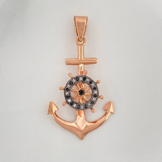 Dije Ancla Timon Movil 2.45 g / 4 cm Dos Oros Negro Rosa 18K