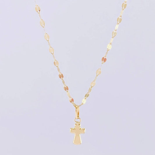 Set Cadena Flor Espejo + Dije Cruz / 1.25g / 45cm Oro Amarillo 18K
