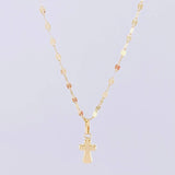 Set Cadena Flor Espejo + Dije Cruz / 1.25g / 45cm Oro Amarillo 18K