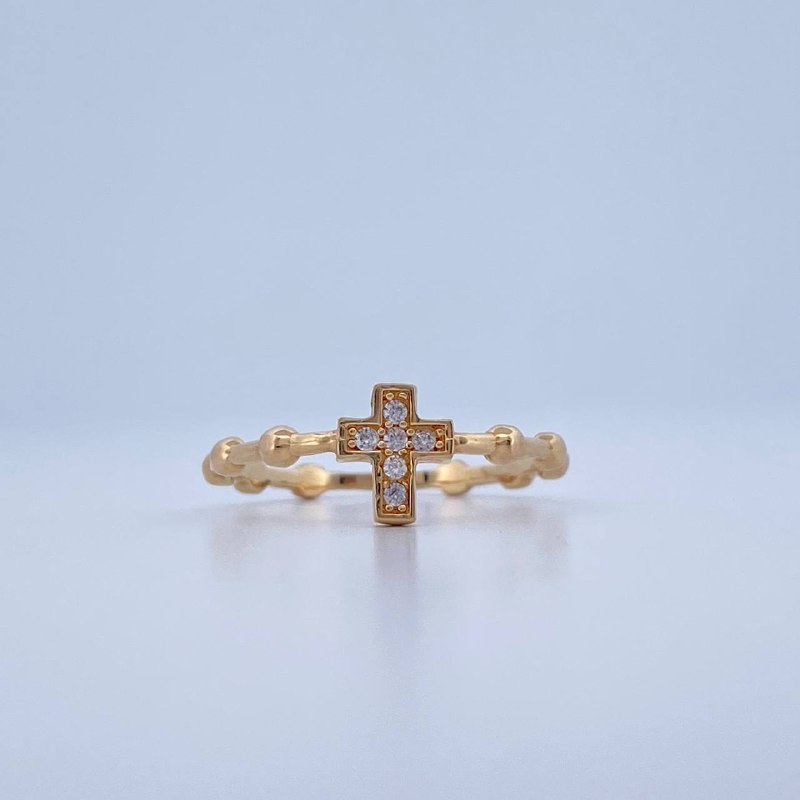 Anillo Cruz Bolas 1.7gr / T7 1/2 / Oro Amarillo 18K &