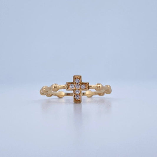Anillo Cruz Bolas 1.7gr / T7 1/2 / Oro Amarillo 18K &