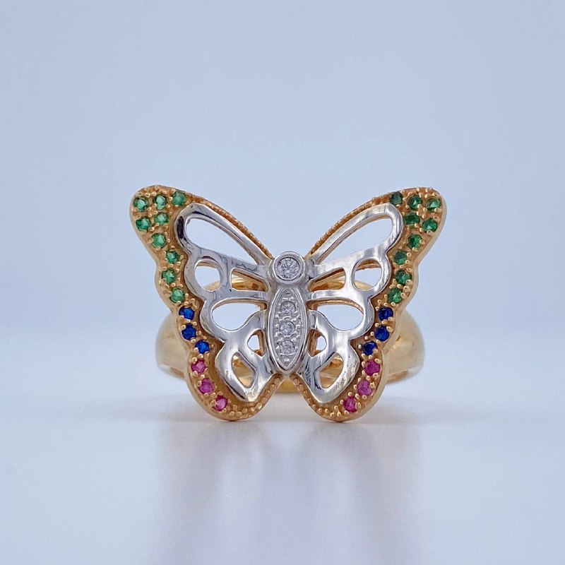 Anillo Mariposa Monarca 4.55gr / T7 1/4 / Dos Oros Amarillo Blanco 18K &