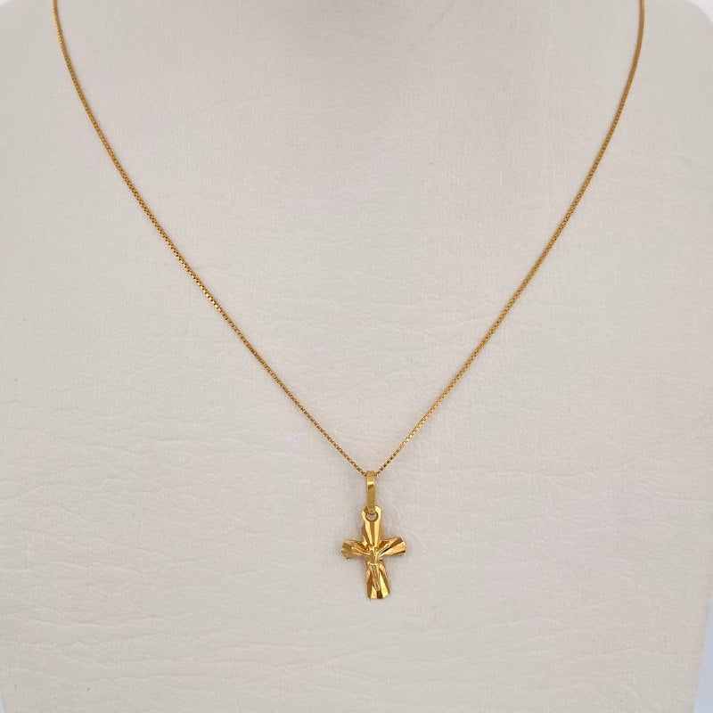 Set Cadena y Dije Veneciana + Cruz Cristo 1.5gr / Oro Amarillo 18K (Oferta) $