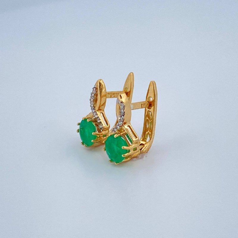 Candongas Circulo Lazo Cruzado Esmeralda 2.15gr / 1.4cm / Dos Oros Amarillo Blanco 18K +