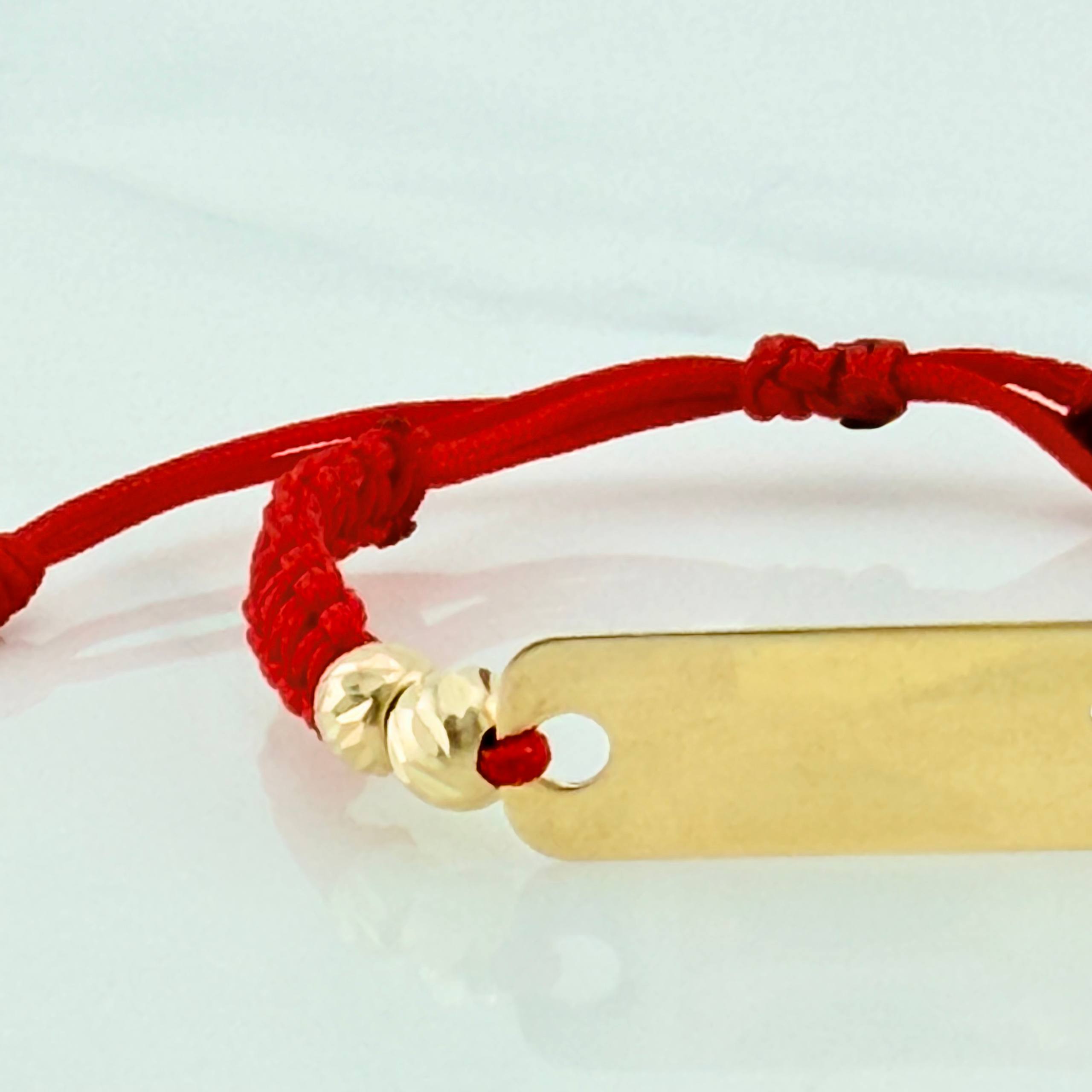 Pulsera Tejida Roja Placa Corona Oro Amarillo 18K