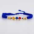 Pulsera Tejida Azul Trio Chispas Bolas Lisas Oro Amarillo 18K