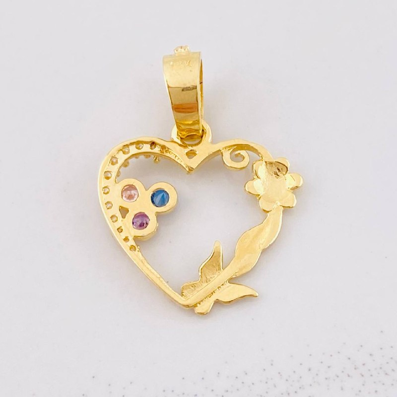 Dije Corazón Mariposa Flor 1.7g / 2cm Tres Oros 18K