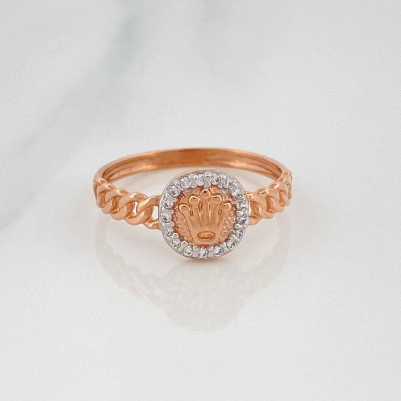 Anillo Cubano Corona 1.9 g / T6 3/4 Dos Oros Blanco Rosa 18K