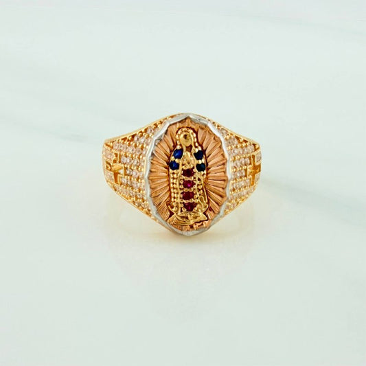 Anillo Virgen De Guadalupe 4.75 g / T6 3/4 Dos Oros Amarillo Blanco 18K