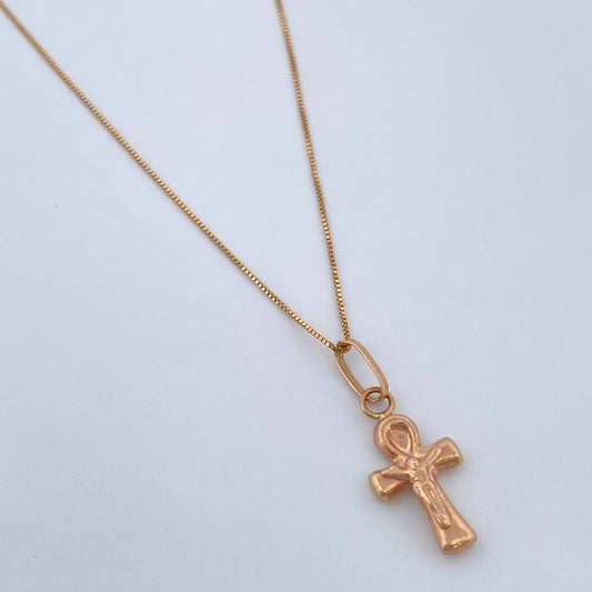 Set Cadena y Dije Veneciana + Cruz Cristo 1.5gr / Oro Rosa 18K (Oferta) $