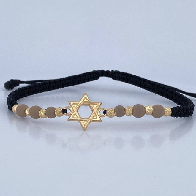 Pulsera Tejida Negra Estrella De David 1gr / Oro 18K $