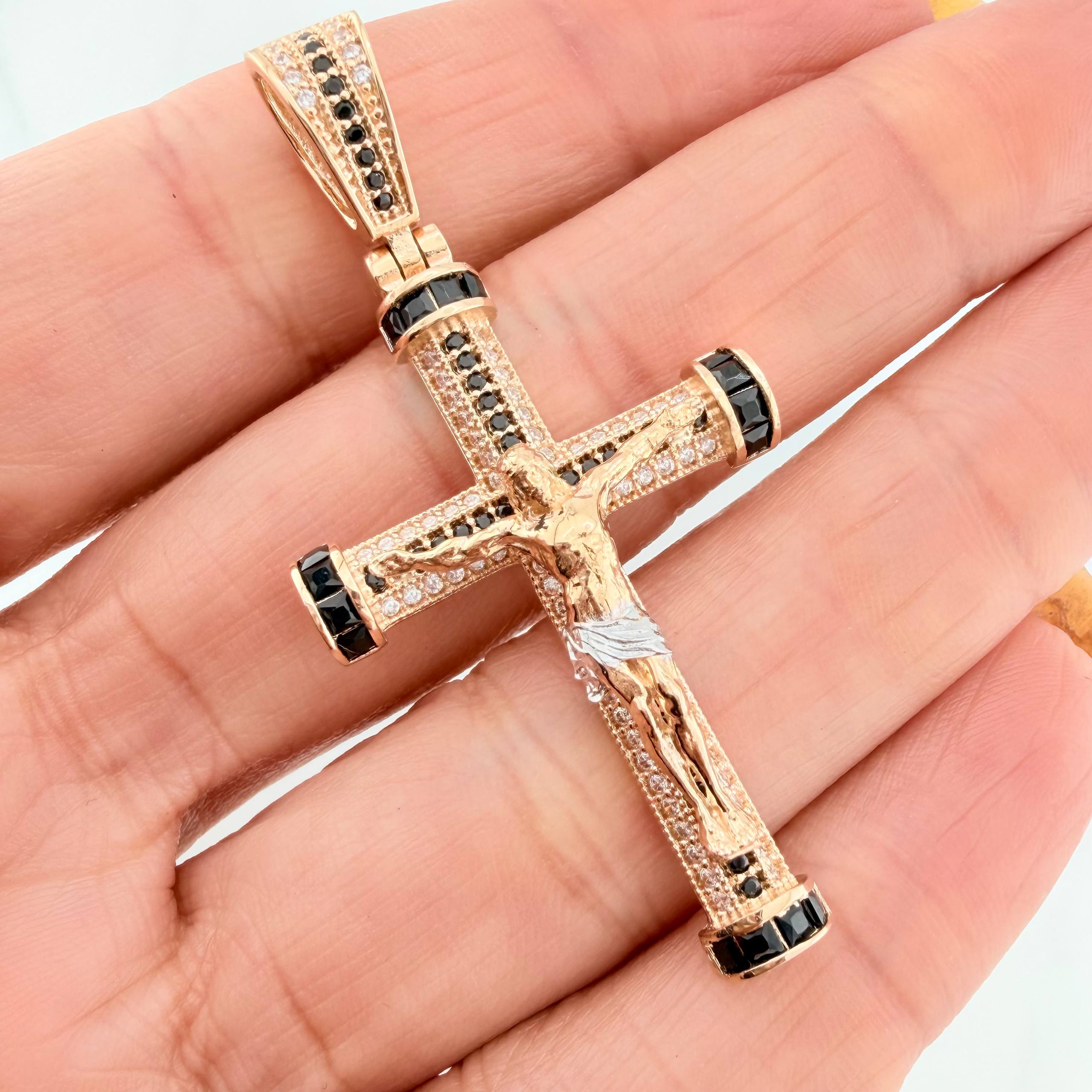 Dije Cruz Cristo 7.9 g / 5.2 cm Dos Oros Amarillo Blanco 18K