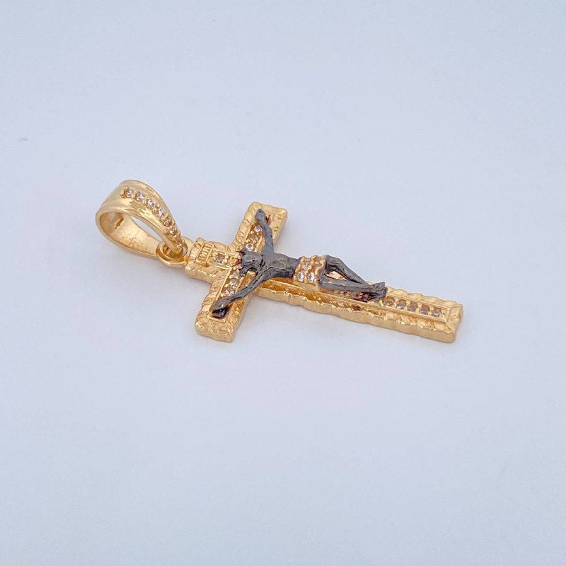 Dije Cruz Cristo Milagroso De Buga 4.1gr / 3.8cm / Dos Oros Negro Amarillo 18K $