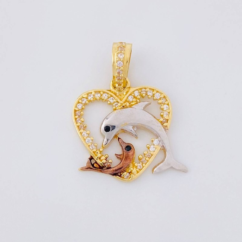 Dije Corazón Delfines 2.3g / 2.8cm Tres Oros 18K