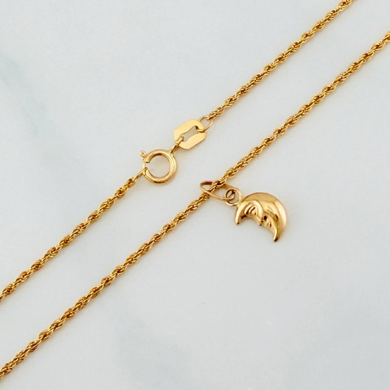 Set Cadena Lazo + Dije Luna / 1,15 gr / 45 cm Oro Amarillo 18K