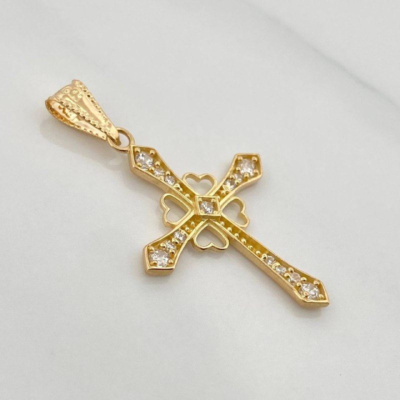 Dije Cruz Corazones 1.3gr / 3.4cm / Oro Amarillo 18K &